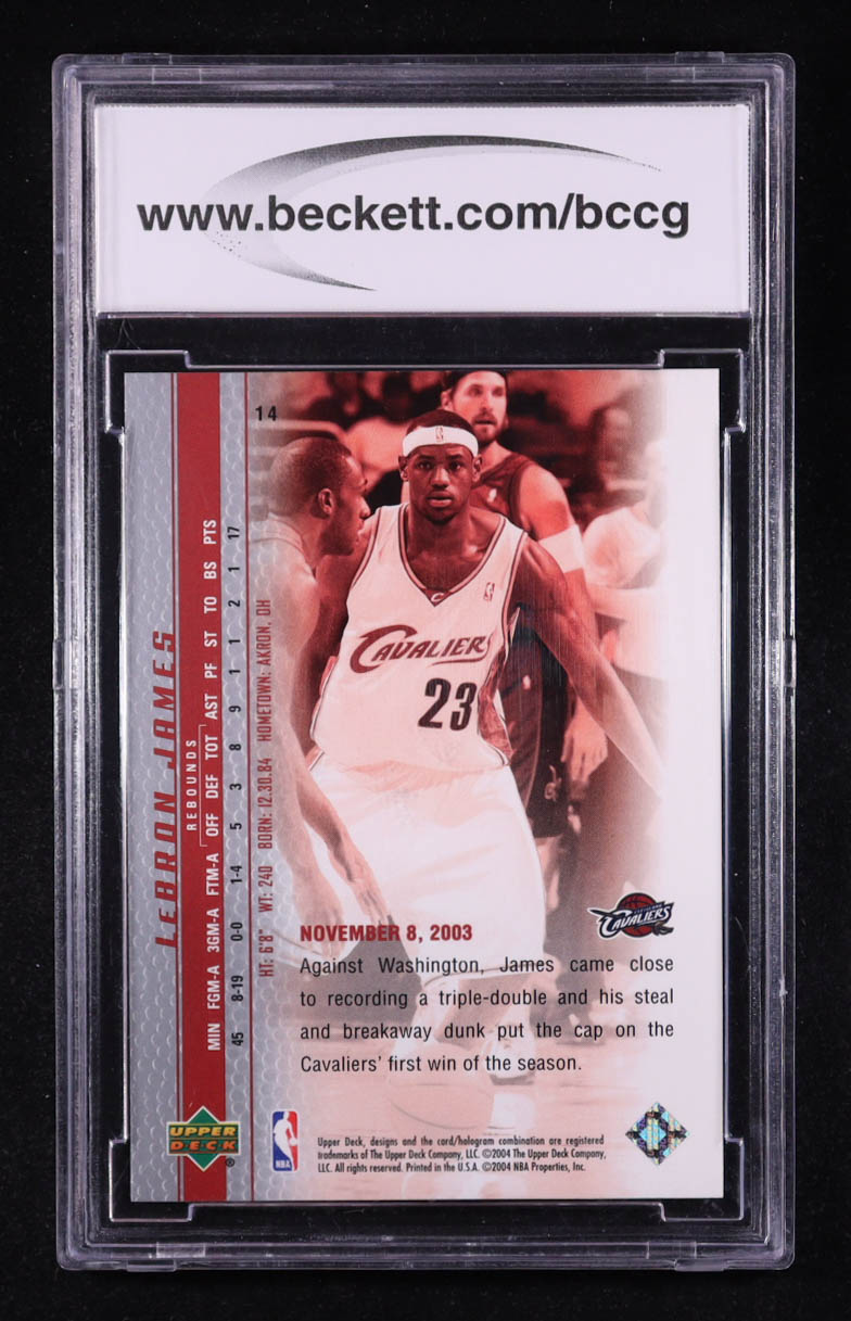 LeBron James 2003-04 Upper Deck Phenomenal Beginning LeBron James #14 RC (BCCG 10) at PristineAuction.com LeBron James 2003-04 Upper Deck Phenomenal Beginning LeBron James #14 RC (BCCG 10) at PristineAuction.com