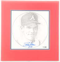 David Justice Signed 12x12 Custom Matted Art Print by Murray Tinkelman (JSA) at PristineAuction.com