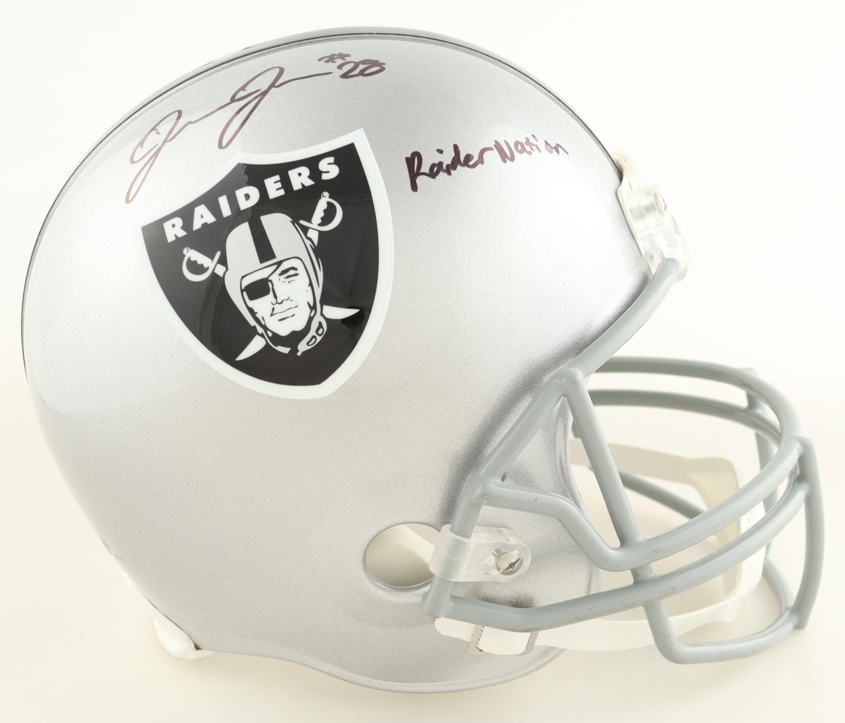 Josh Jacobs Signed Raiders Full-Size Speed Helmet Inscribed "Raider Nation" (JSA) at PristineAuction.com Josh Jacobs Signed Raiders Full-Size Speed Helmet Inscribed "Raider Nation" (JSA) at PristineAuction.com
