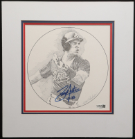 David Justice Signed 12x12 Custom Matted Art Print by Murray Tinkelman (JSA) at PristineAuction.com