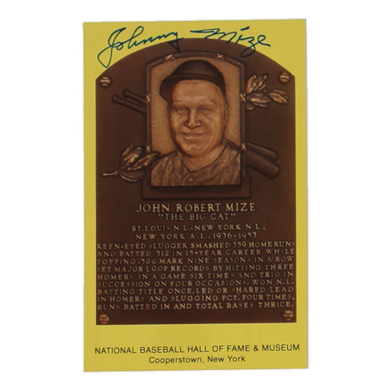 Johnny Mize Signed Hall of Fame Plaque Postcard (JSA) at PristineAuction.com Johnny Mize Signed Hall of Fame Plaque Postcard (JSA) at PristineAuction.com