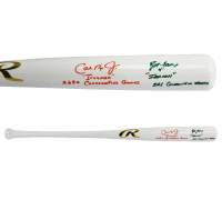 Cal Ripken Jr. & Brett Favre Signed Rawlings White Chrome Baseball Bat Inscribed "Ironman", "2632 Consecutive Games" & "321 Consecutive Games" (Fanatics & Radtke) at PristineAuction.com