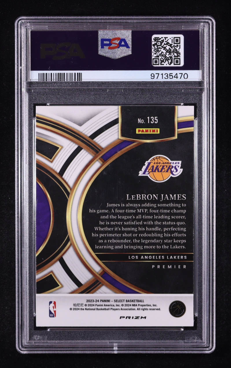 LeBron James 2023-24 Select Prizms Blue Cracked Ice #135 (PSA 10) at PristineAuction.com LeBron James 2023-24 Select Prizms Blue Cracked Ice #135 (PSA 10) at PristineAuction.com