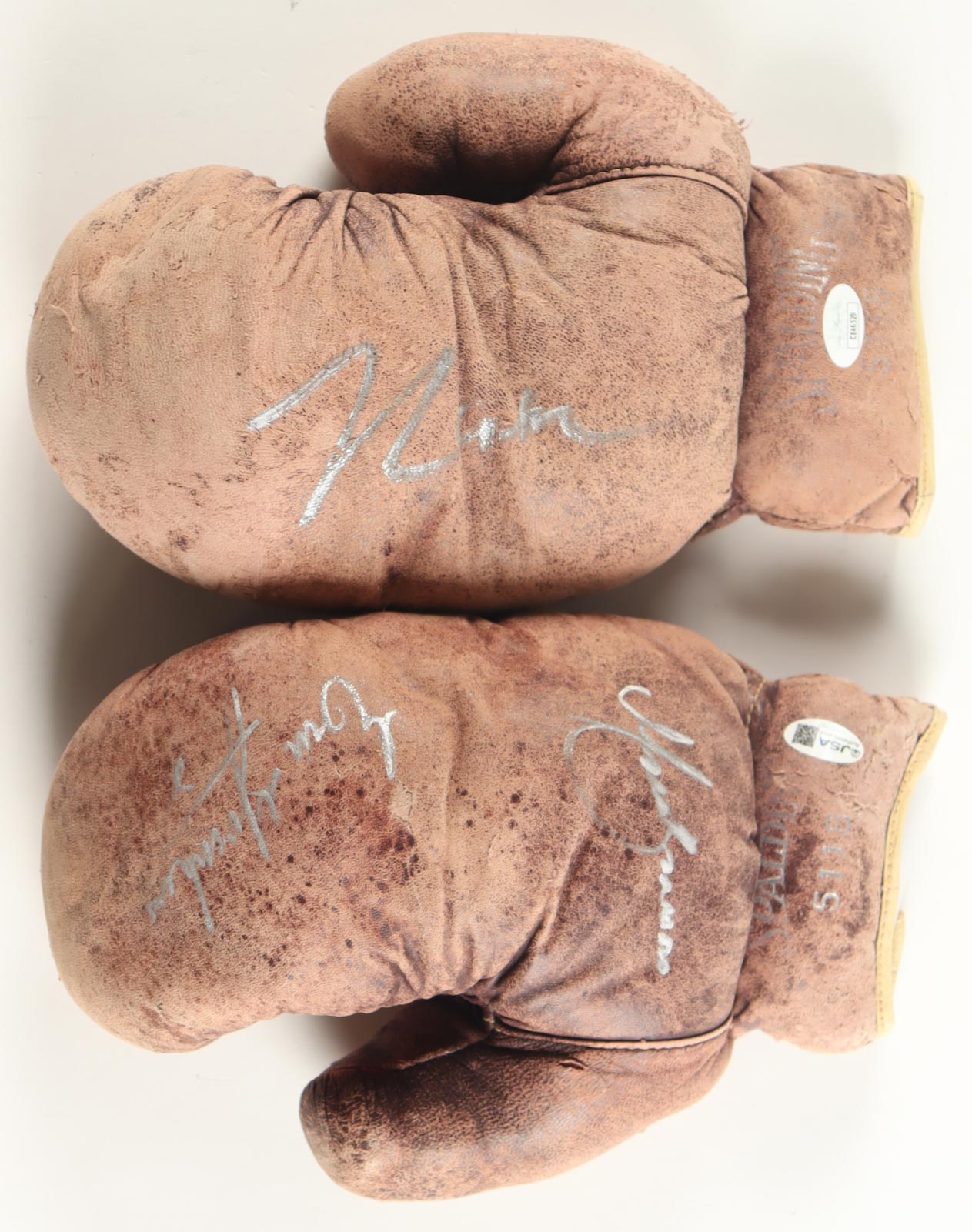 Mexican Boxing Kings Set of (2) Vintage Spalding Boxing Gloves Signed By (3) With Julio Cesar Chavez, Marco Antonio Barrera, Erik Morales in Title Plaque Display Case (JSA) at PristineAuction.com Mexican Boxing Kings Set of (2) Vintage Spalding Boxing Gloves Signed By (3) With Julio Cesar Chavez, Marco Antonio Barrera, Erik Morales in Title Plaque Display Case (JSA) at PristineAuction.com