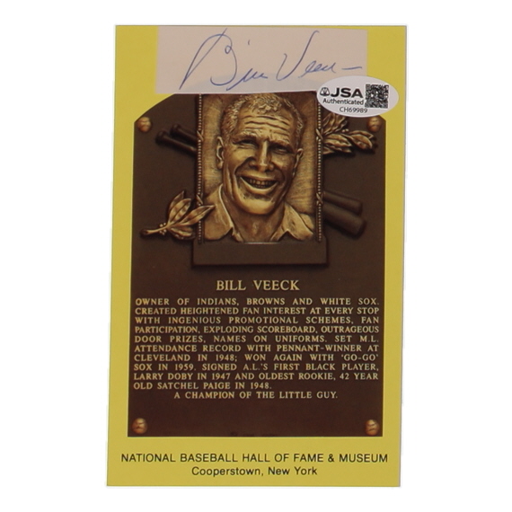 Bill Veeck Signed Cut on Hall Of Fame Plaque Postcard (JSA) at PristineAuction.com Bill Veeck Signed Cut on Hall Of Fame Plaque Postcard (JSA) at PristineAuction.com