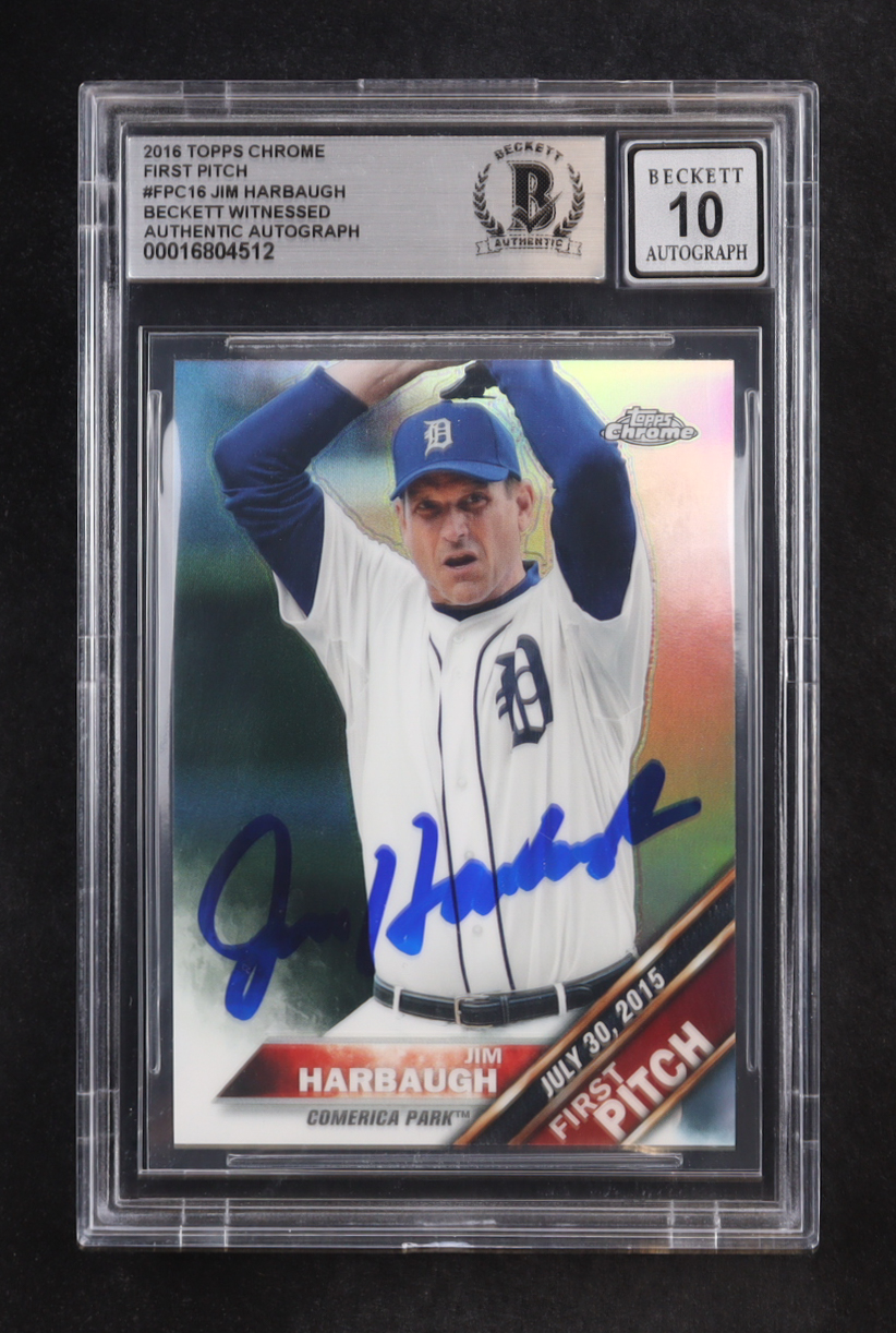 Jim Harbaugh Signed 2016 Topps Chrome First Pitch Autograph #FPC-16 (BGS | Autograph Graded BGS 10) at PristineAuction.com Jim Harbaugh Signed 2016 Topps Chrome First Pitch Autograph #FPC-16 (BGS | Autograph Graded BGS 10) at PristineAuction.com