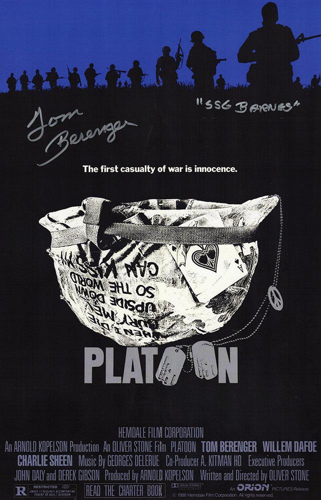 Tom Berenger Signed "Platoon" 11x17 Movie Poster Inscribed "SSG Barnes" (Schwartz) at PristineAuction.com Tom Berenger Signed "Platoon" 11x17 Movie Poster Inscribed "SSG Barnes" (Schwartz) at PristineAuction.com