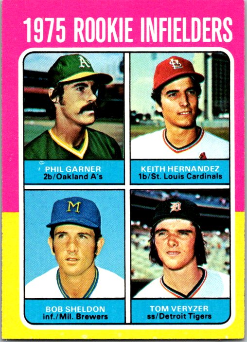 Phil Garner / Keith Hernandez / Bob Sheldon / Tom Veryzer 1975 Topps #623 Rookie Infielders RC at PristineAuction.com Phil Garner / Keith Hernandez / Bob Sheldon / Tom Veryzer 1975 Topps #623 Rookie Infielders RC at PristineAuction.com
