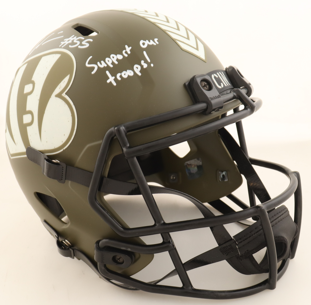 Logan Wilson Signed Bengals Full-Size Salute To Service Alternate Speed Helmet Inscribed "Support Our Troops!" (Beckett) at PristineAuction.com Logan Wilson Signed Bengals Full-Size Salute To Service Alternate Speed Helmet Inscribed "Support Our Troops!" (Beckett) at PristineAuction.com