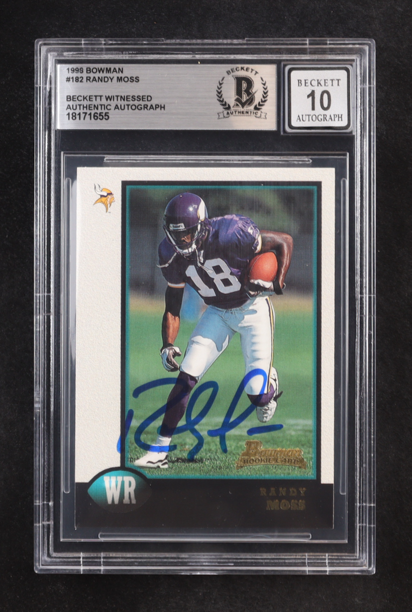 Randy Moss Signed 1998 Bowman #182 RC (BGS | Autograph Graded BGS 10) at PristineAuction.com Randy Moss Signed 1998 Bowman #182 RC (BGS | Autograph Graded BGS 10) at PristineAuction.com