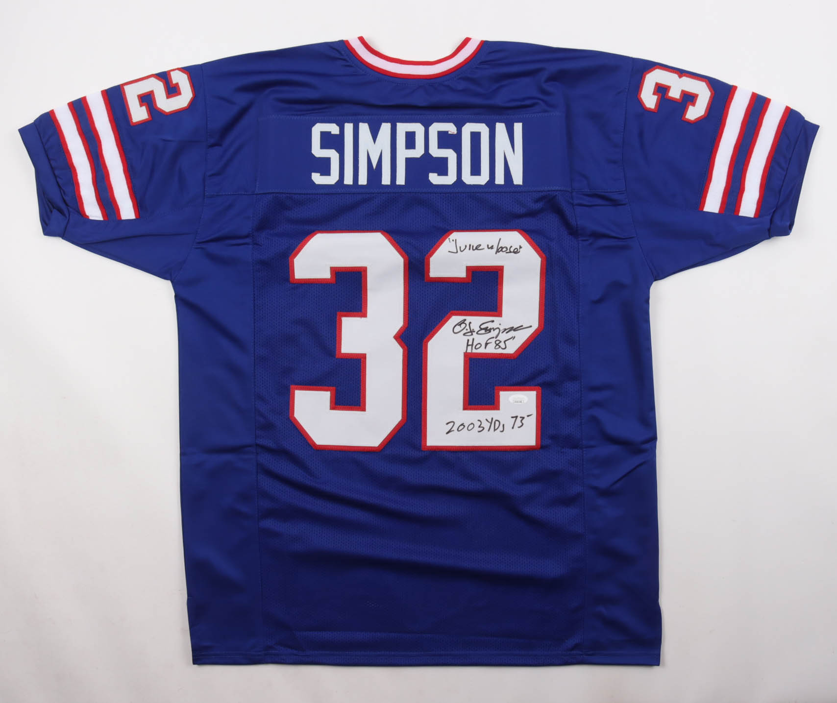 O.J. Simpson Signed Jersey Inscribed "Juice Is Loose", "HOF 85", & "2003 YDs 73" (JSA) at PristineAuction.com O.J. Simpson Signed Jersey Inscribed "Juice Is Loose", "HOF 85", & "2003 YDs 73" (JSA) at PristineAuction.com