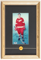 Gordie Howe Signed Red Wings Custom Framed Photo Display with Vintage Gold Red Wings Pin Inscribed "Mr. Hockey" (PSA) at PristineAuction.com