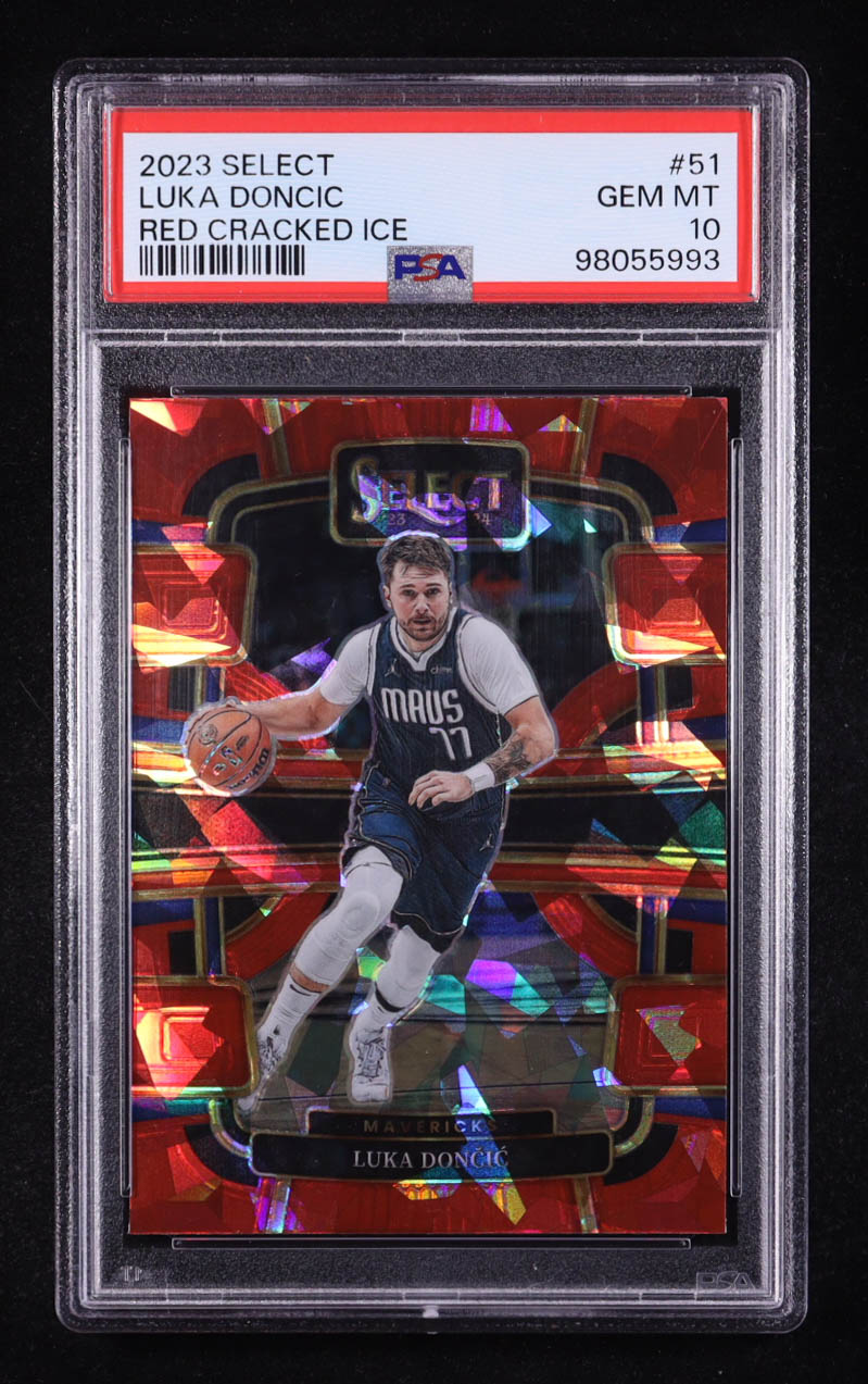 Luka Doncic 2023-24 Select Prizms Red Cracked Ice #51 (PSA 10) at PristineAuction.com Luka Doncic 2023-24 Select Prizms Red Cracked Ice #51 (PSA 10) at PristineAuction.com