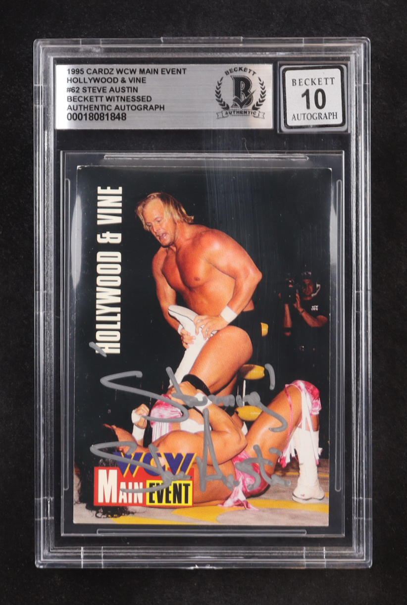 Steve Austin Signed 1995 Cardz WCW Main Event Hollywood & Vine #62 (BGS | Autograph Graded BGS 10) at PristineAuction.com Steve Austin Signed 1995 Cardz WCW Main Event Hollywood & Vine #62 (BGS | Autograph Graded BGS 10) at PristineAuction.com