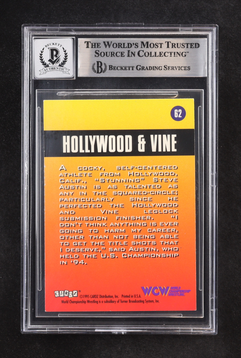 Steve Austin Signed 1995 Cardz WCW Main Event Hollywood & Vine #62 (BGS | Autograph Graded BGS 10) at PristineAuction.com Steve Austin Signed 1995 Cardz WCW Main Event Hollywood & Vine #62 (BGS | Autograph Graded BGS 10) at PristineAuction.com