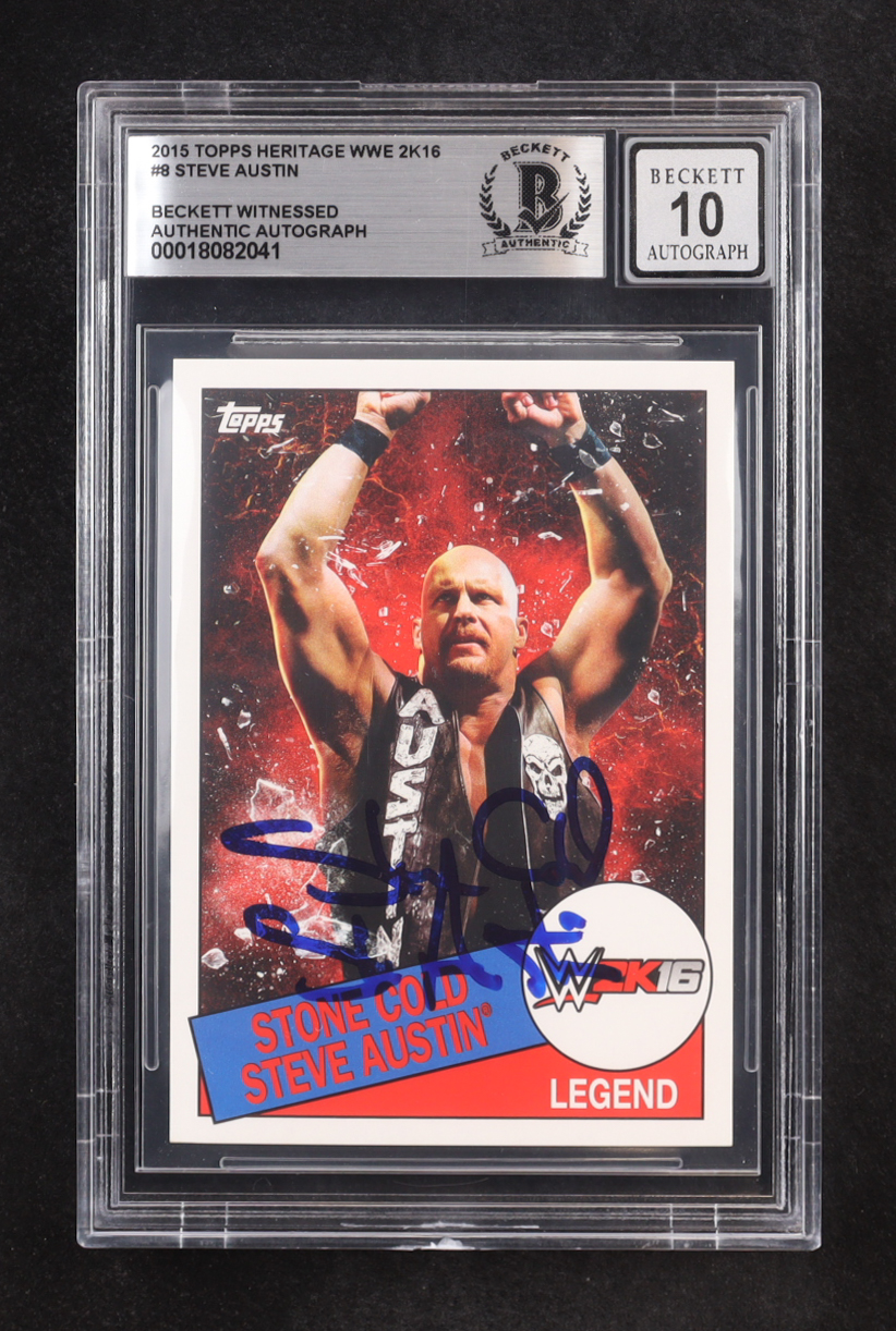Steve Austin Signed 2015 Topps Heritage WWE 2K16 #8 (BGS | Autograph Graded BGS 10) at PristineAuction.com Steve Austin Signed 2015 Topps Heritage WWE 2K16 #8 (BGS | Autograph Graded BGS 10) at PristineAuction.com