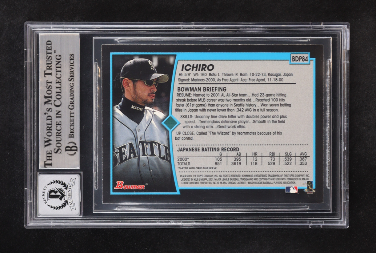 Ichiro Suzuki Signed 2001 Bowman Draft #BDP84 RC (BGS | Autograph Graded BGS 10) at PristineAuction.com Ichiro Suzuki Signed 2001 Bowman Draft #BDP84 RC (BGS | Autograph Graded BGS 10) at PristineAuction.com