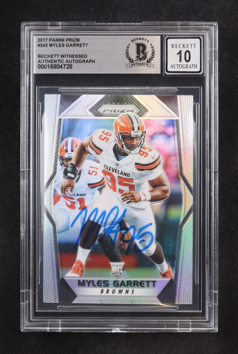Myles Garrett Signed 2017 Inscribed "95" Panini Prizm #242 RC (BGS | Autograph Graded BGS 10) at PristineAuction.com Myles Garrett Signed 2017 Inscribed "95" Panini Prizm #242 RC (BGS | Autograph Graded BGS 10) at PristineAuction.com