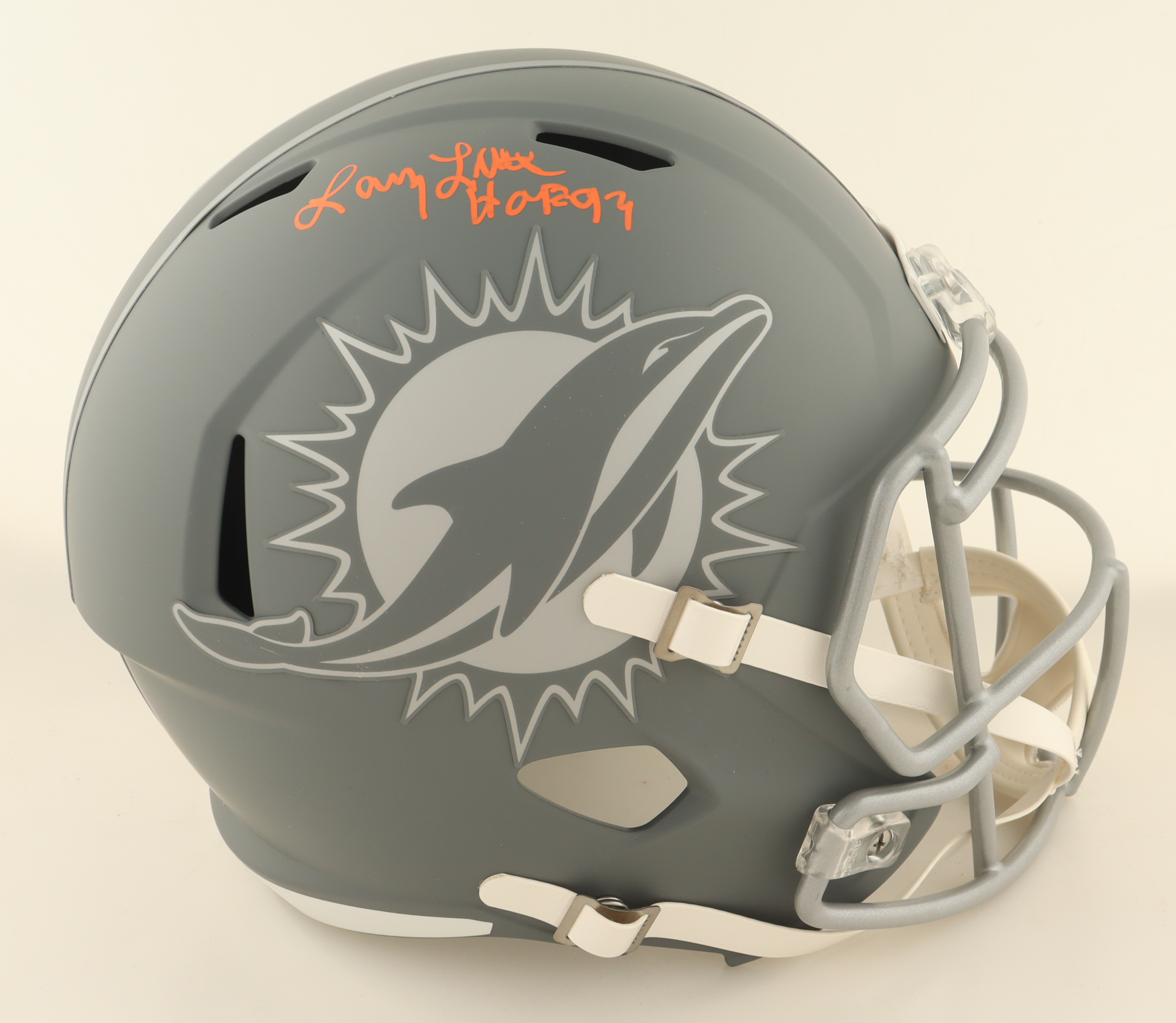 Larry Little Signed Dolphins Full-Size Slate Alternate Speed Helmet Inscribed "HOF 93" (Schwartz) at PristineAuction.com Larry Little Signed Dolphins Full-Size Slate Alternate Speed Helmet Inscribed "HOF 93" (Schwartz) at PristineAuction.com