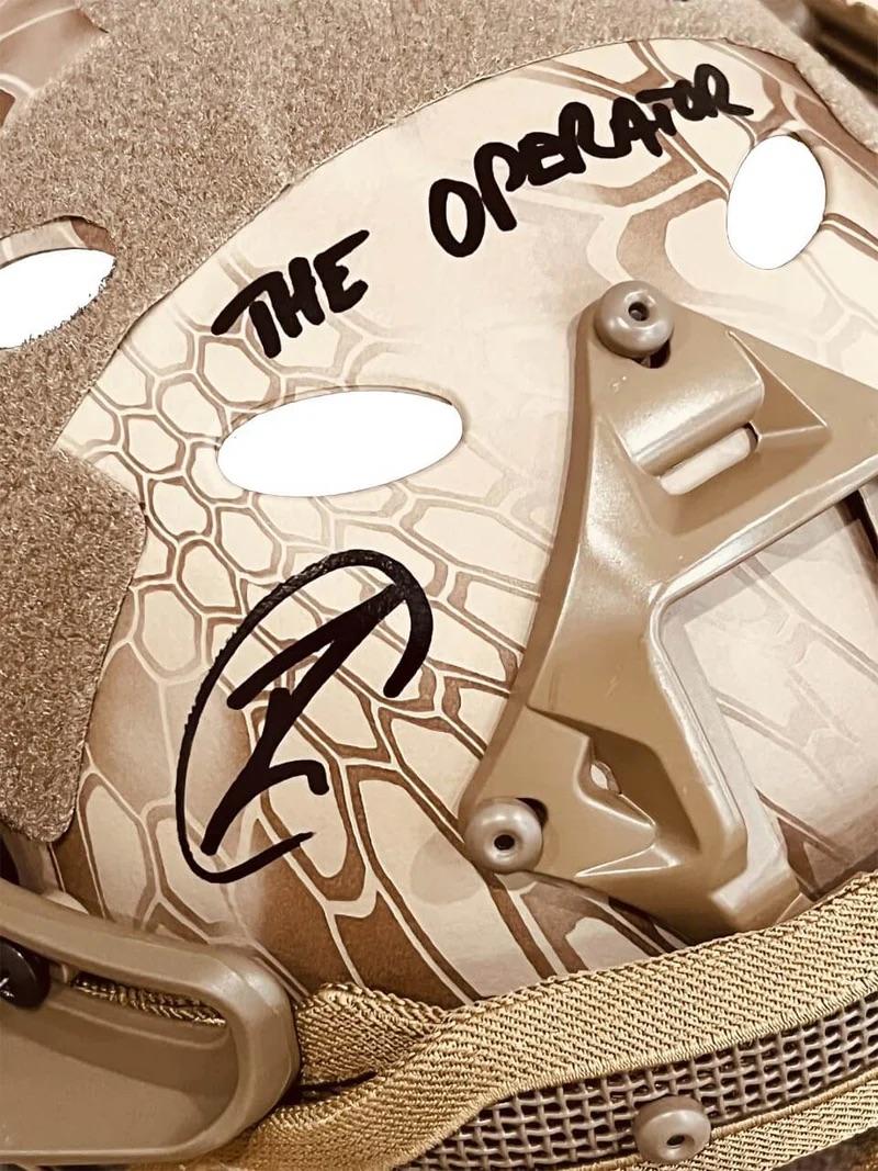 Robert O'Neill Signed U.S. Navy Desert Python SEAL Full-Size Tactical Helmet Inscribed "The Operator" (PSA) at PristineAuction.com Robert O'Neill Signed U.S. Navy Desert Python SEAL Full-Size Tactical Helmet Inscribed "The Operator" (PSA) at PristineAuction.com
