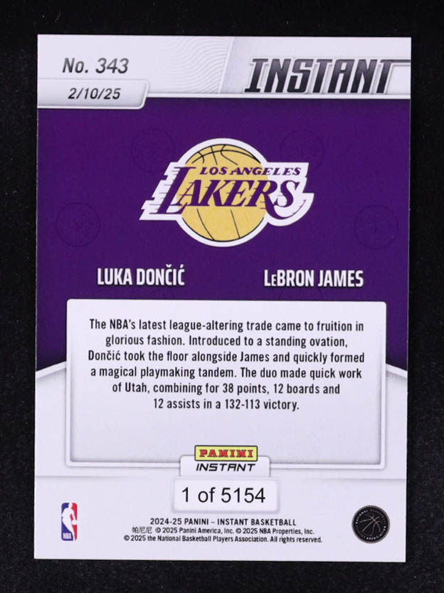Luka Doncic / LeBron James 2024-25 Panini Instant #343 at PristineAuction.com Luka Doncic / LeBron James 2024-25 Panini Instant #343 at PristineAuction.com