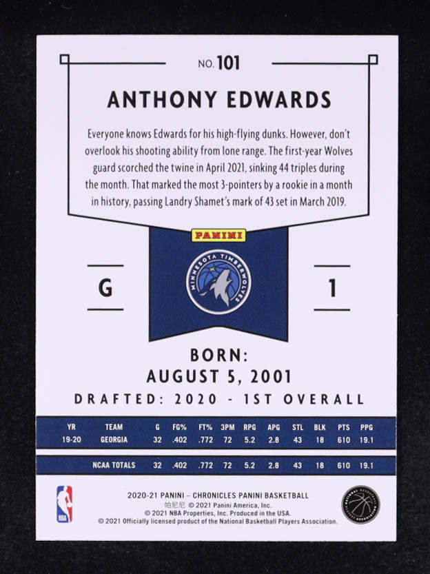 Anthony Edwards 2020-21 Panini Chronicles Green #101 RC / Panini at PristineAuction.com Anthony Edwards 2020-21 Panini Chronicles Green #101 RC / Panini at PristineAuction.com