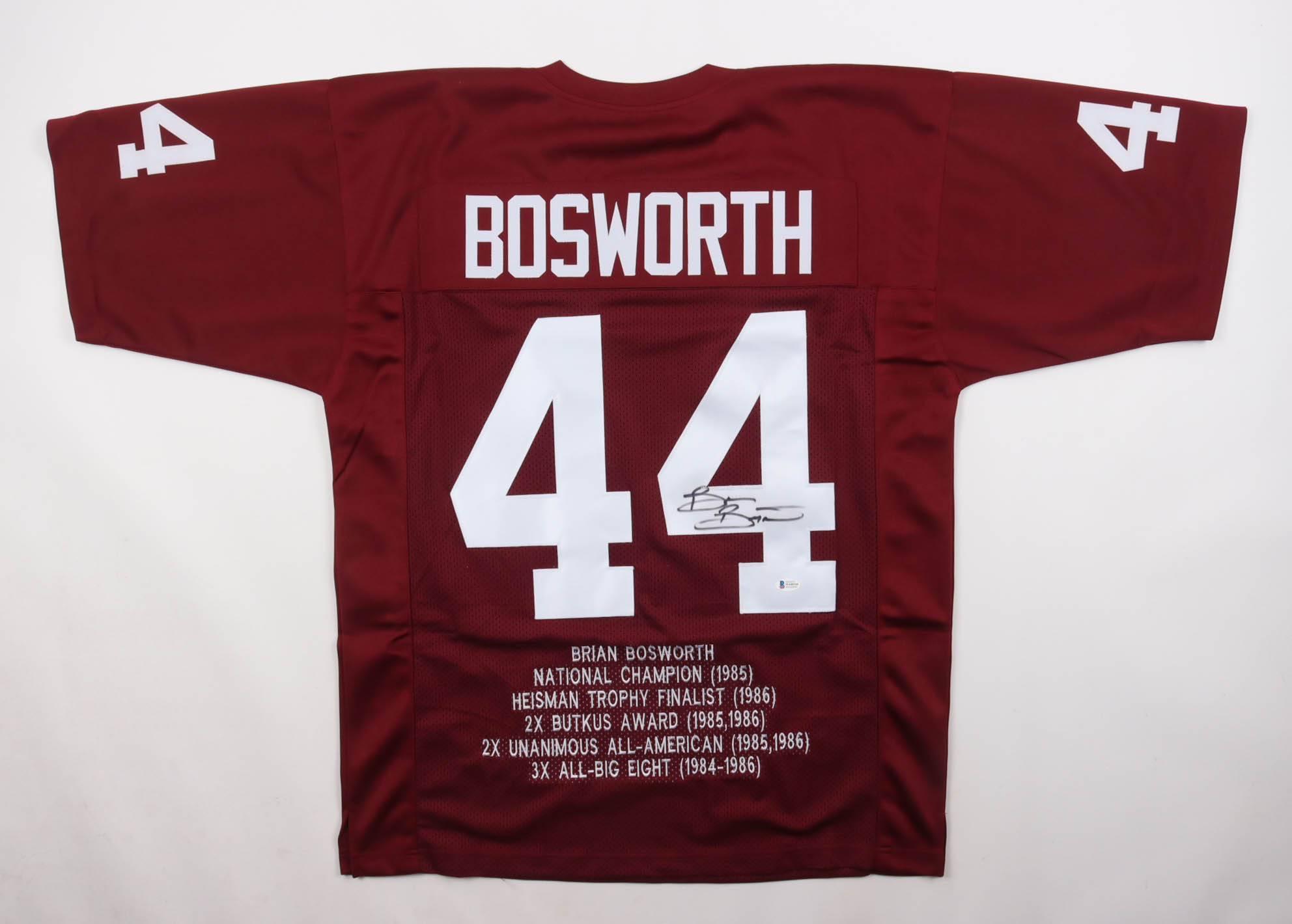 Brian Bosworth Signed Career Highlight Stat Jersey (Beckett) at PristineAuction.com Brian Bosworth Signed Career Highlight Stat Jersey (Beckett) at PristineAuction.com