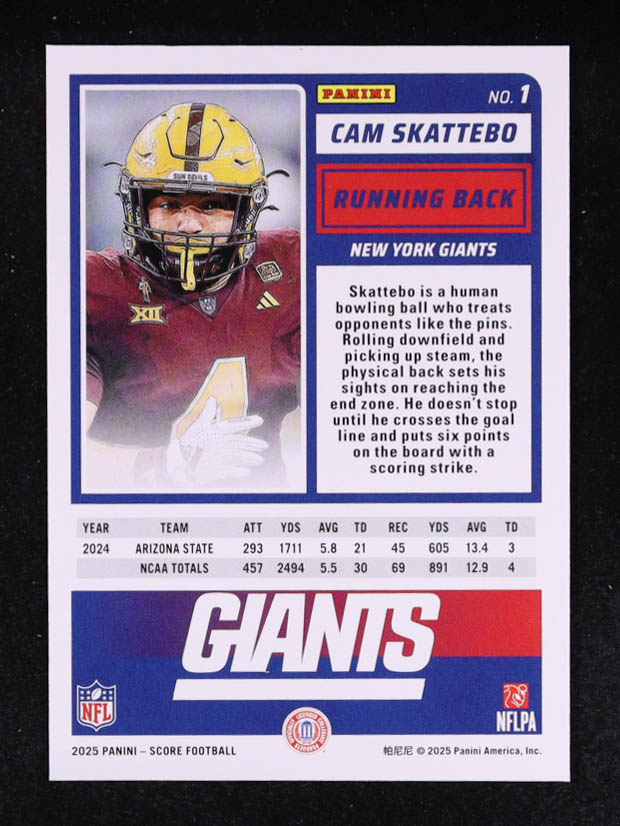 Cam Skattebo 2025 Score Rookies Red #1 RC at PristineAuction.com Cam Skattebo 2025 Score Rookies Red #1 RC at PristineAuction.com