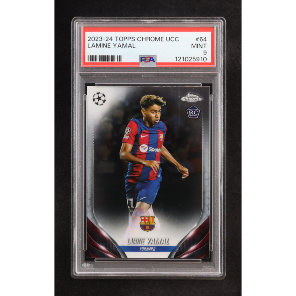 Lamine Yamal 2023-24 Topps Chrome UEFA Club Competitions #64 RC (PSA 9) at PristineAuction.com