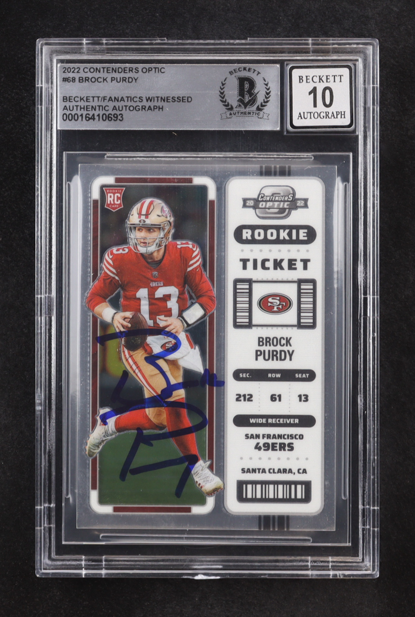 Brock Purdy Signed 2022 Panini Contenders Optic Rookie Ticket #68 RC (BGS | Autograph Graded BGS 10) at PristineAuction.com Brock Purdy Signed 2022 Panini Contenders Optic Rookie Ticket #68 RC (BGS | Autograph Graded BGS 10) at PristineAuction.com