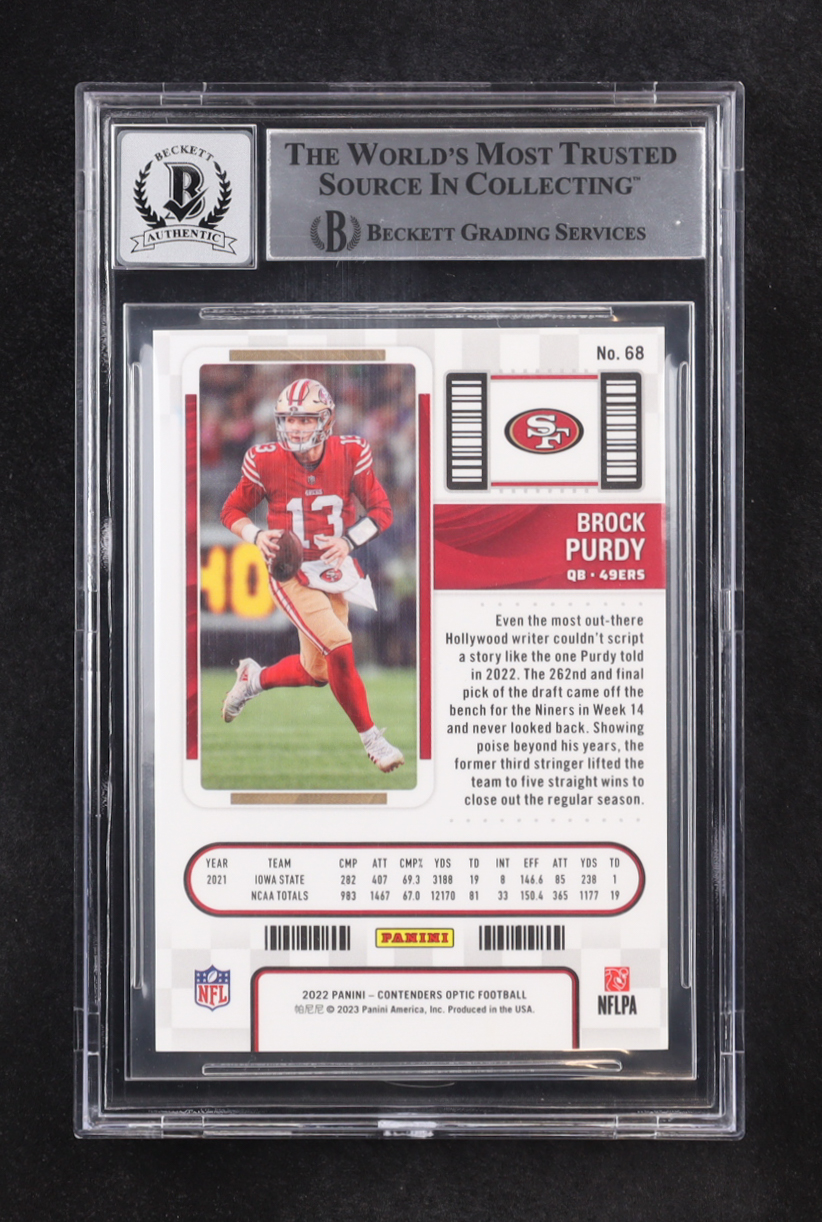 Brock Purdy Signed 2022 Panini Contenders Optic Rookie Ticket #68 RC (BGS | Autograph Graded BGS 10) at PristineAuction.com Brock Purdy Signed 2022 Panini Contenders Optic Rookie Ticket #68 RC (BGS | Autograph Graded BGS 10) at PristineAuction.com