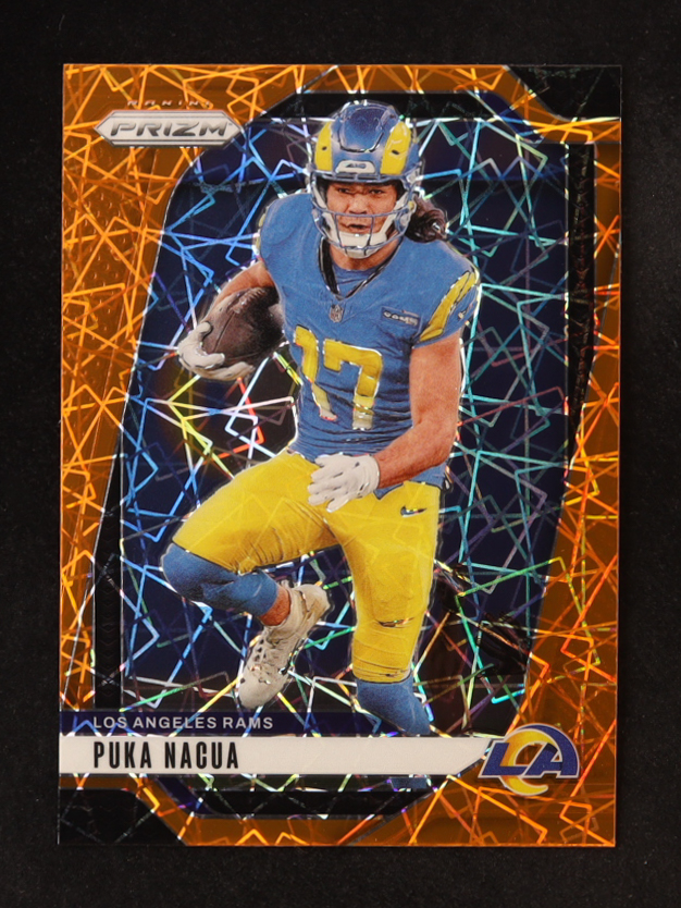 Puka Nacua 2024 Panini Prizm Prizms Orange Lazer #168 at PristineAuction.com Puka Nacua 2024 Panini Prizm Prizms Orange Lazer #168 at PristineAuction.com