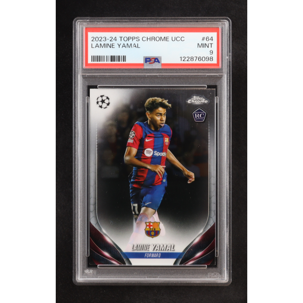 Lamine Yamal 2023-24 Topps Chrome UEFA Club Competitions #64 RC (PSA 9) at PristineAuction.com