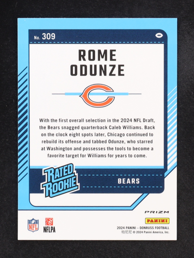 Rome Odunze 2024 Donruss Optic Rated Rookies Preview Pink #309 RC at PristineAuction.com Rome Odunze 2024 Donruss Optic Rated Rookies Preview Pink #309 RC at PristineAuction.com