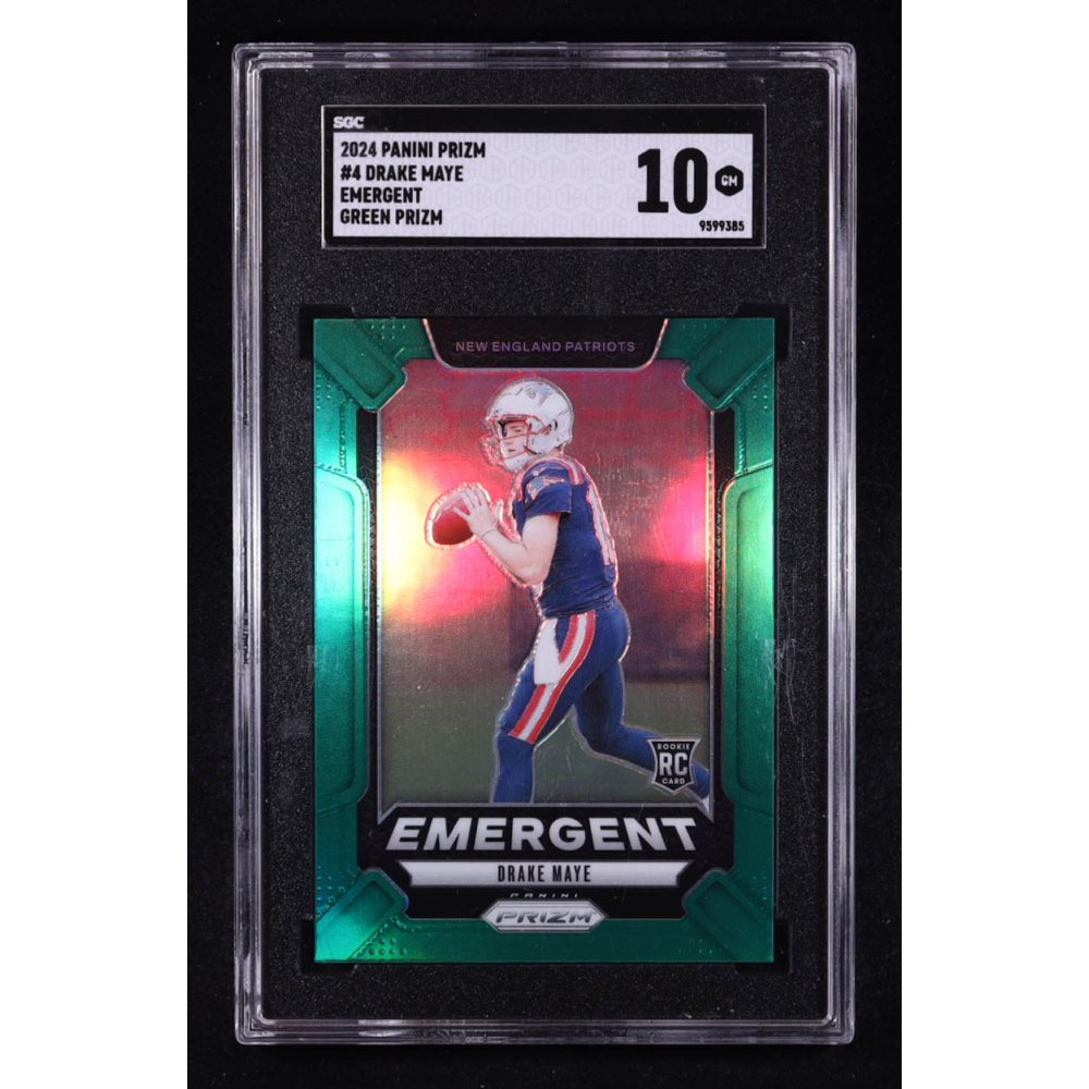 Drake Maye 2024 Panini Prizm Emergent Prizms Green #4 RC (SGC 10) at PristineAuction.com