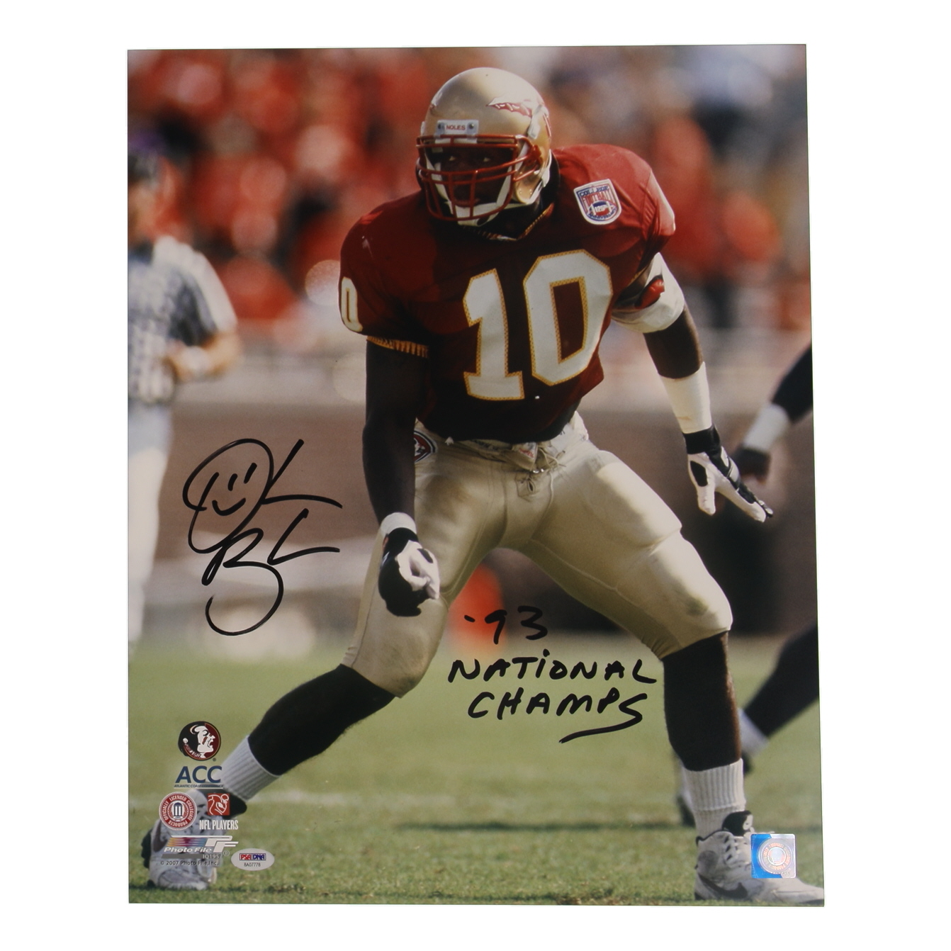 Derrick Brooks Signed Florida State Seminoles 16x20 Photo Inscribed "'93 National Champs" (PSA) at PristineAuction.com Derrick Brooks Signed Florida State Seminoles 16x20 Photo Inscribed "'93 National Champs" (PSA) at PristineAuction.com
