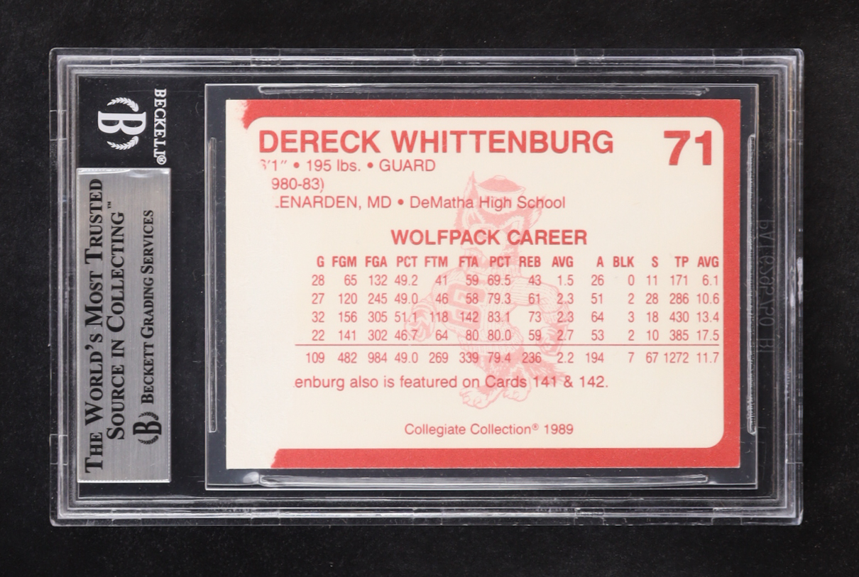 Derrick Whittenburg Signed 1989 North Carolina State Finest Collegiate Collection #71 (BGS) at PristineAuction.com Derrick Whittenburg Signed 1989 North Carolina State Finest Collegiate Collection #71 (BGS) at PristineAuction.com