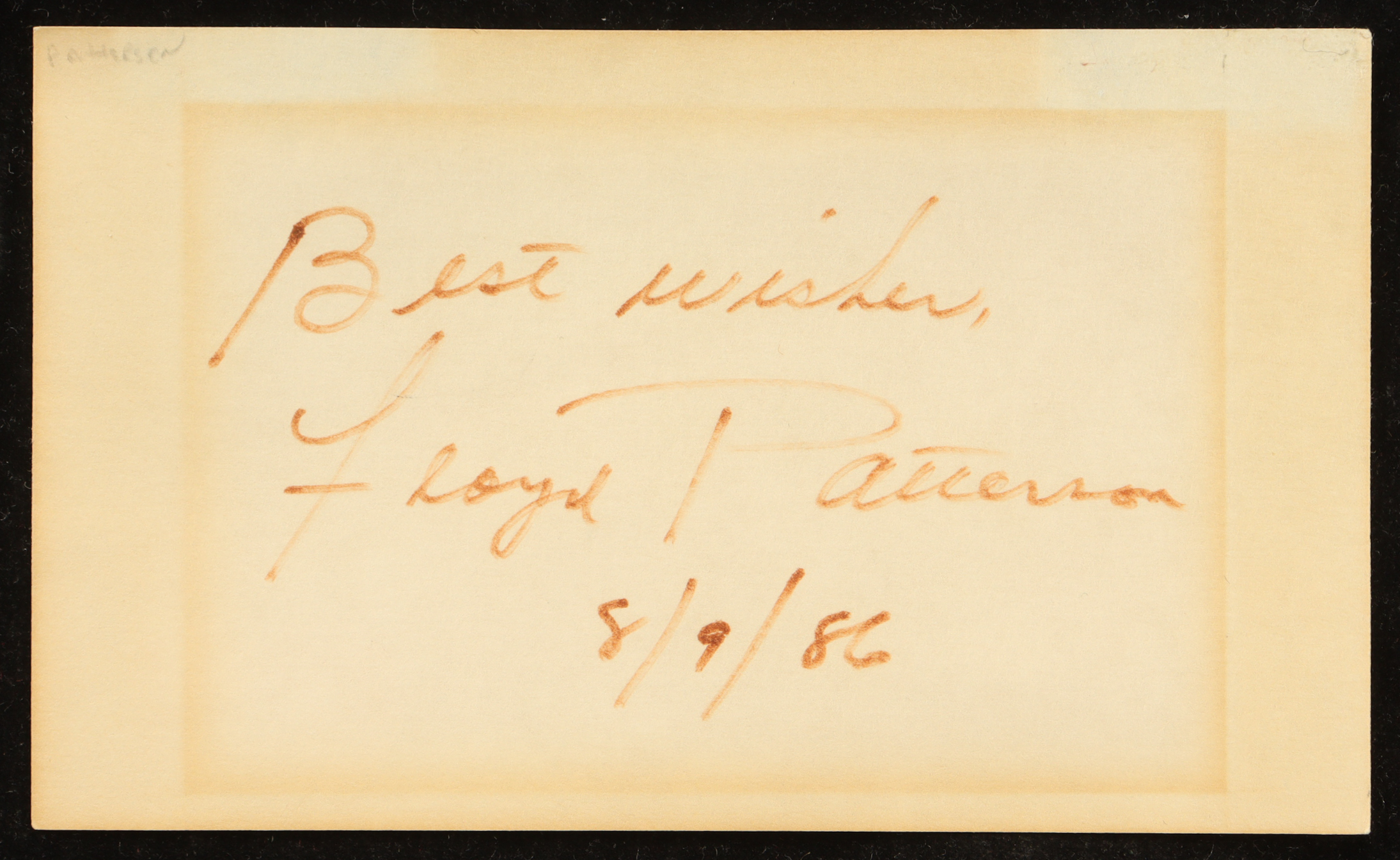 Floyd Patterson Signed 3x5 Cut Inscribed "Best Wishes" & "8/9/86" (Beckett) at PristineAuction.com Floyd Patterson Signed 3x5 Cut Inscribed "Best Wishes" & "8/9/86" (Beckett) at PristineAuction.com