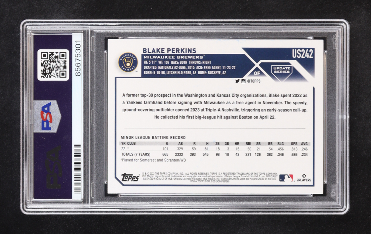 Blake Perkins Signed 2023 Topps Update Series #US242 RC (PSA | Autograph Graded PSA 10) at PristineAuction.com Blake Perkins Signed 2023 Topps Update Series #US242 RC (PSA | Autograph Graded PSA 10) at PristineAuction.com