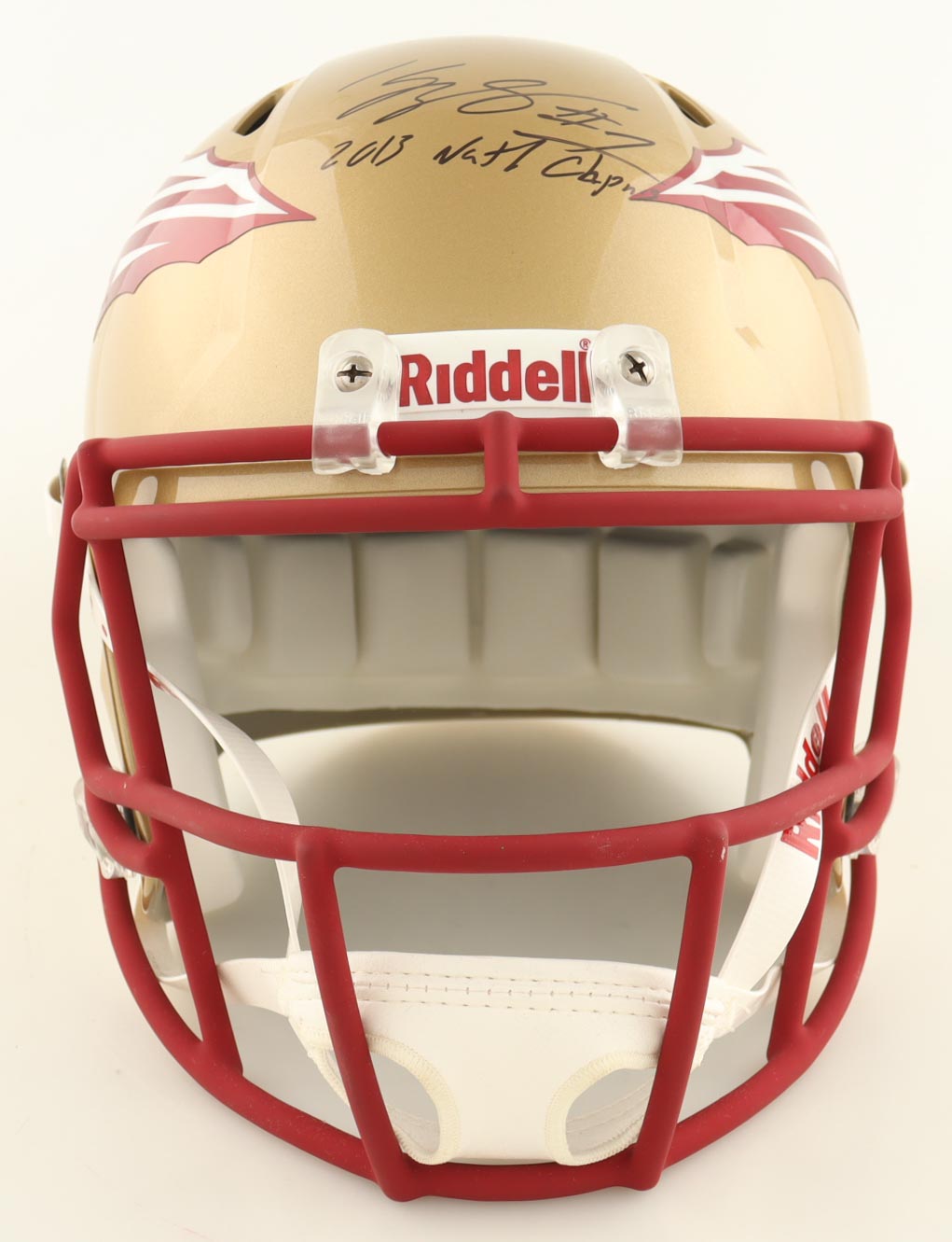 Jimbo Fisher, Kelvin Benjamin & Jameis Winston Signed Florida State Seminoles Full-Size Speed Helmet Inscribed "2013 Natl Champions" (JSA) at PristineAuction.com Jimbo Fisher, Kelvin Benjamin & Jameis Winston Signed Florida State Seminoles Full-Size Speed Helmet Inscribed "2013 Natl Champions" (JSA) at PristineAuction.com
