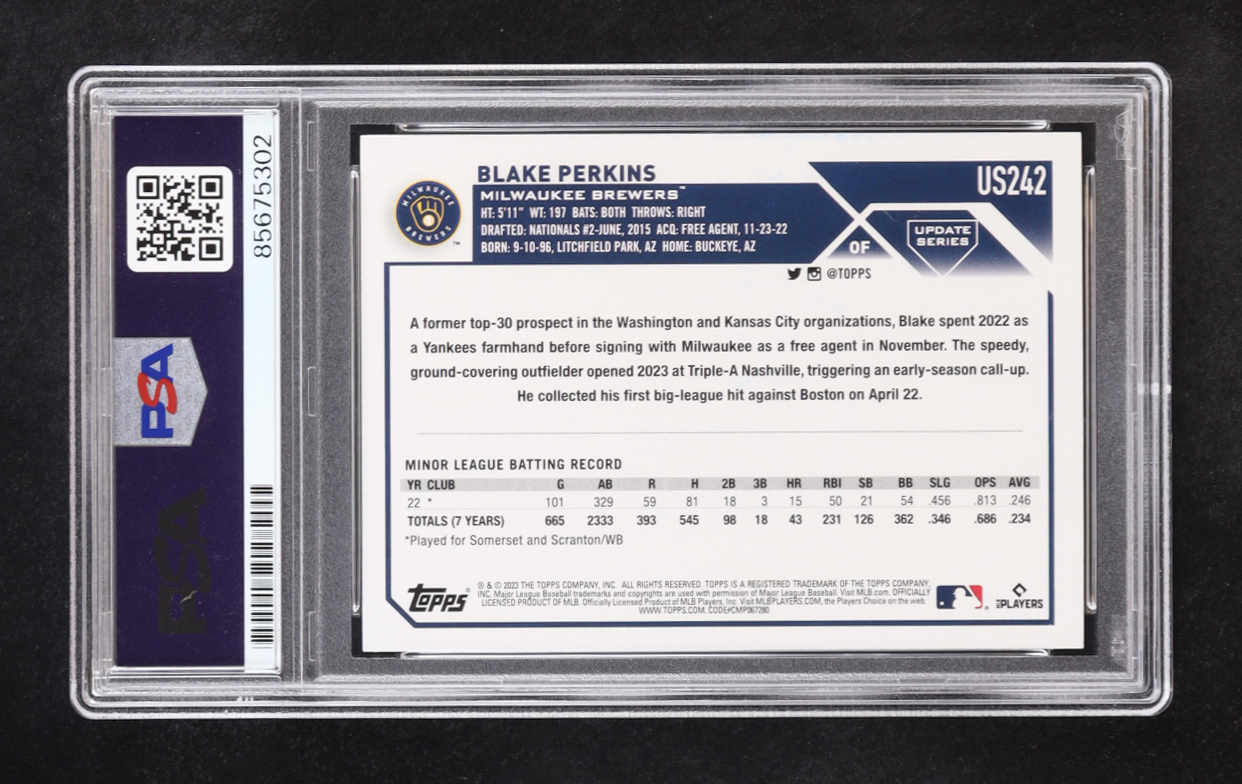 Blake Perkins Signed 2023 Topps Update Series #US242 RC (PSA | Autograph Graded PSA 10) at PristineAuction.com Blake Perkins Signed 2023 Topps Update Series #US242 RC (PSA | Autograph Graded PSA 10) at PristineAuction.com