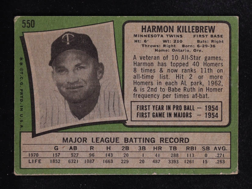 Harmon Killebrew 1971 Topps #550 at PristineAuction.com Harmon Killebrew 1971 Topps #550 at PristineAuction.com