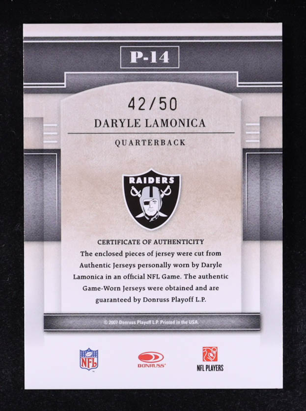 Daryle Lamonica 2007 Donruss Gridiron Gear Performers Jerseys Combos #14 #42/50 at PristineAuction.com Daryle Lamonica 2007 Donruss Gridiron Gear Performers Jerseys Combos #14 #42/50 at PristineAuction.com
