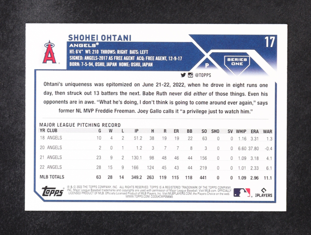 Shohei Ohtani 2023 Topps Series One #17 at PristineAuction.com Shohei Ohtani 2023 Topps Series One #17 at PristineAuction.com