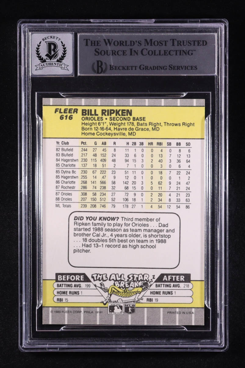 Bill Ripken Signed 1989 Fleer #616E DP / Black Box Covering Bat Knob (BGS | Autograph Grade 10) at PristineAuction.com Bill Ripken Signed 1989 Fleer #616E DP / Black Box Covering Bat Knob (BGS | Autograph Grade 10) at PristineAuction.com