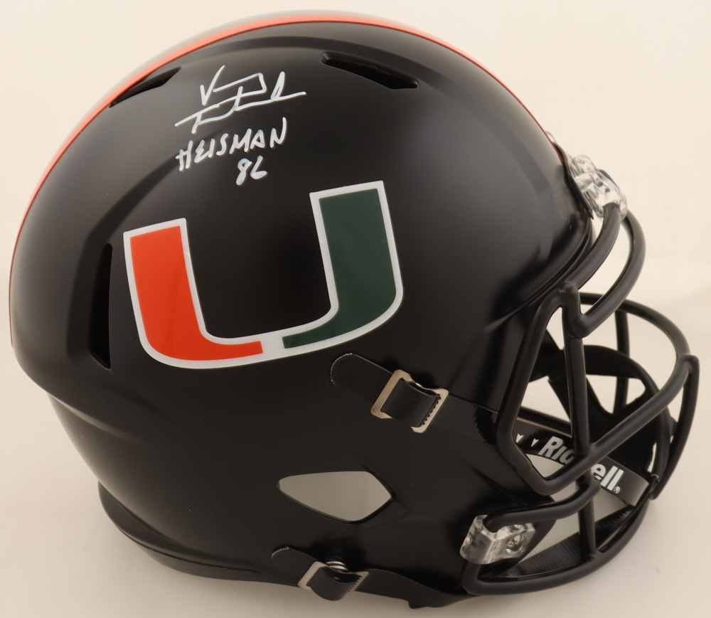 Vinny Testaverde Signed Miami Hurricanes Full Size Speed Helmet Inscribed "Heisman 86" (Schwartz) at PristineAuction.com Vinny Testaverde Signed Miami Hurricanes Full Size Speed Helmet Inscribed "Heisman 86" (Schwartz) at PristineAuction.com