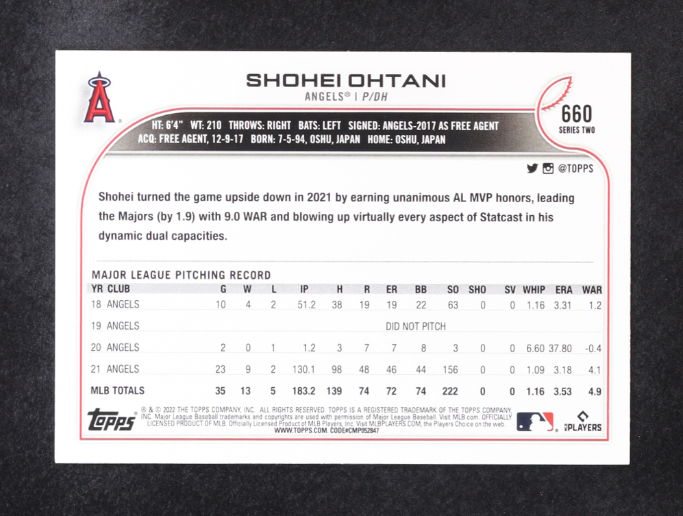 Shohei Ohtani 2022 Topps Series Two #660 at PristineAuction.com Shohei Ohtani 2022 Topps Series Two #660 at PristineAuction.com