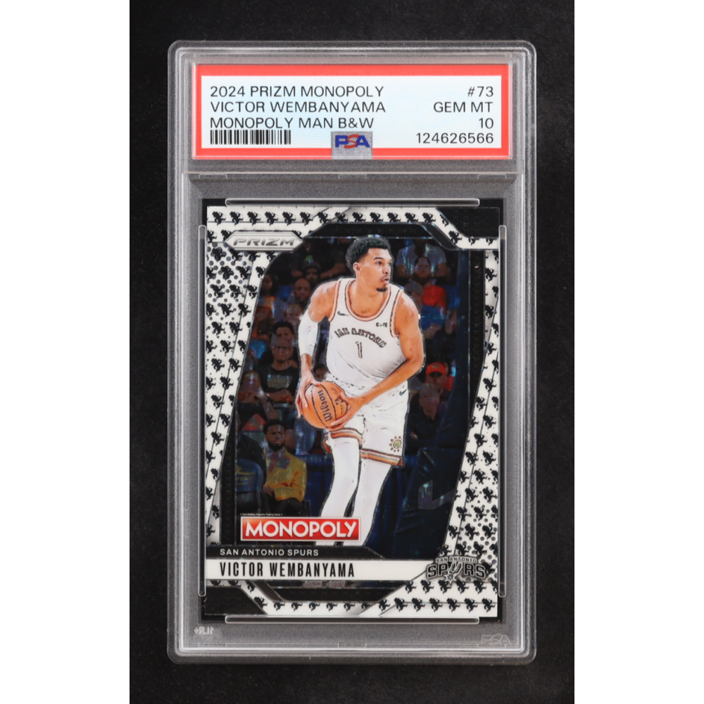 Victor Wembanyama 2024-25 Panini Prizm Monopoly Monopoly Man Black and White #73 (PSA 10) at PristineAuction.com
