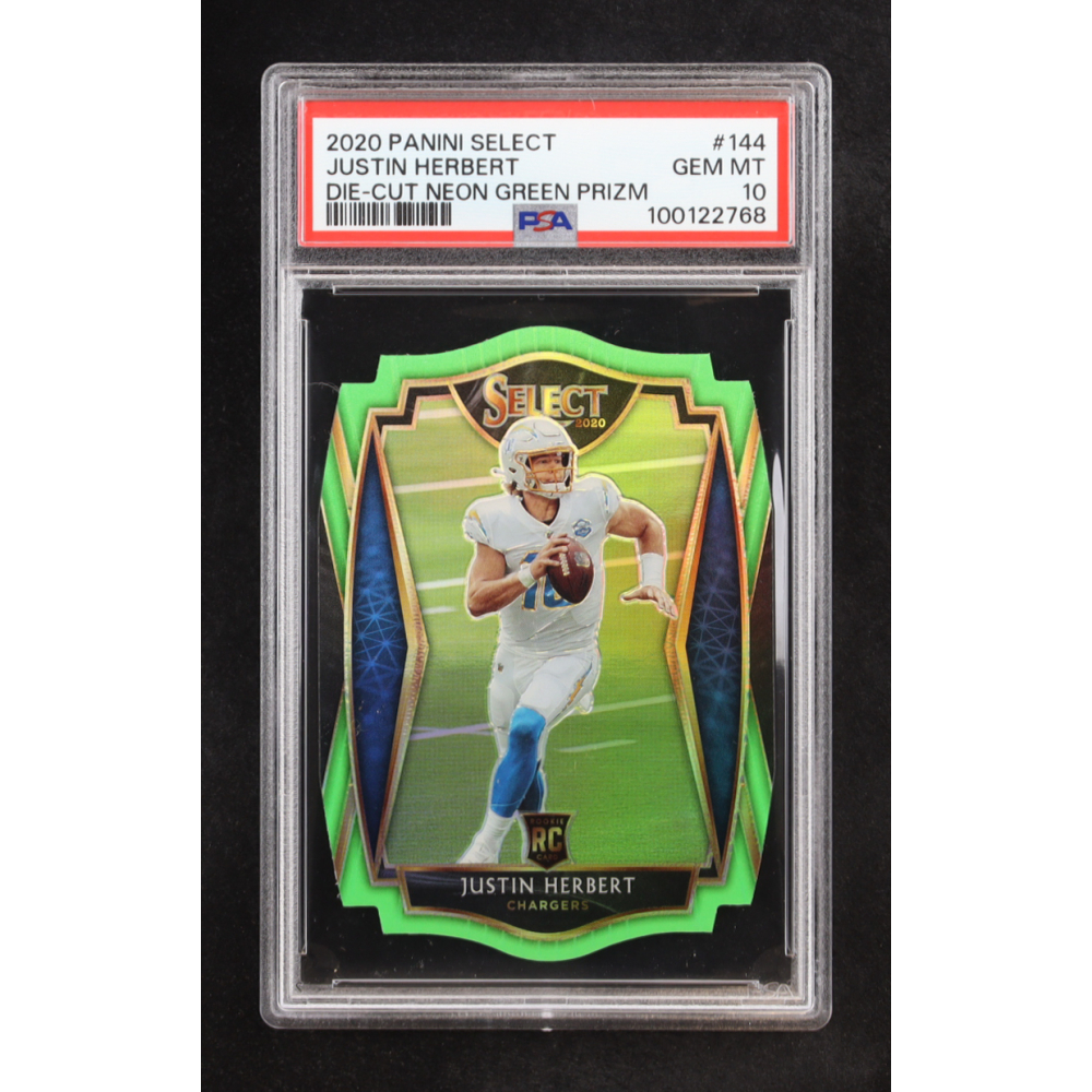 Justin Herbert 2020 Select Prizm Neon Green Die Cut #144 RC (PSA 10) at PristineAuction.com