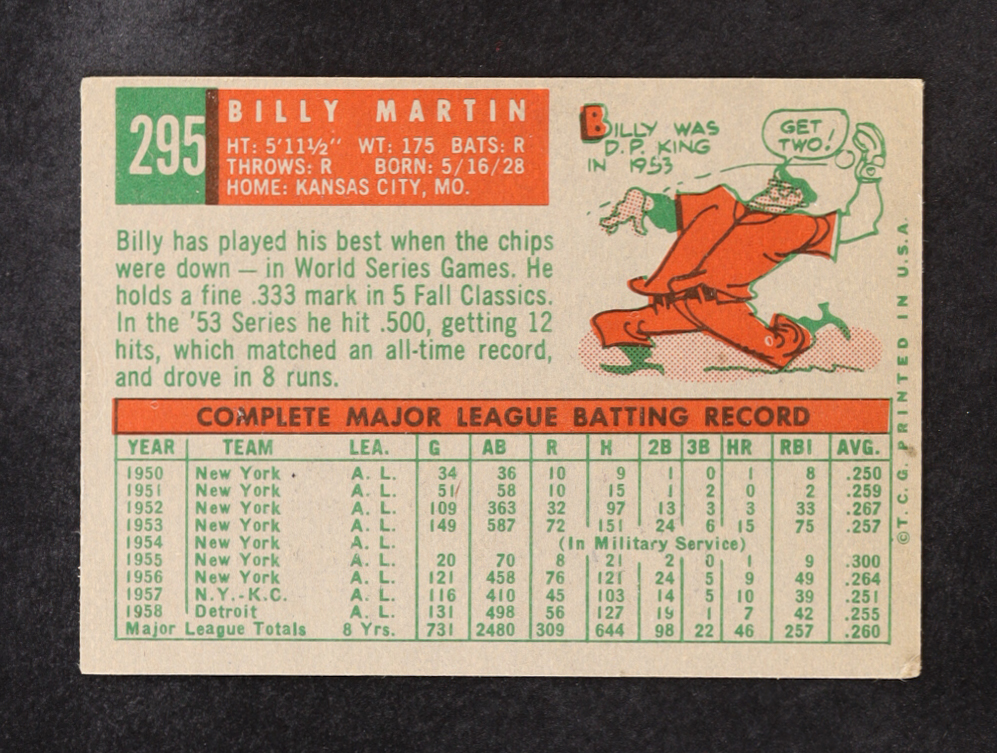 Billy Martin 1959 Topps #295 at PristineAuction.com Billy Martin 1959 Topps #295 at PristineAuction.com